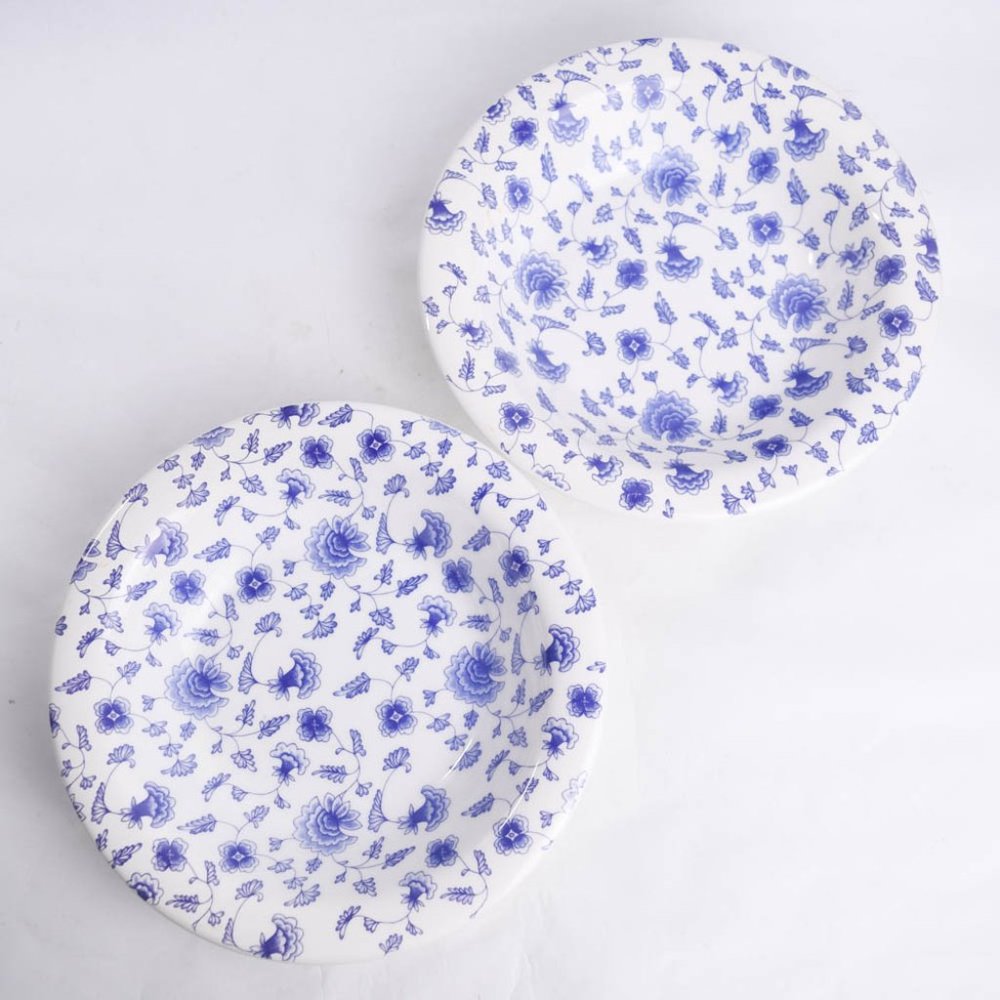 2 x Pier 1 Quadrifoglio Salad Pasta Bowls 8.25" Blue White Chintz Flowers Italy